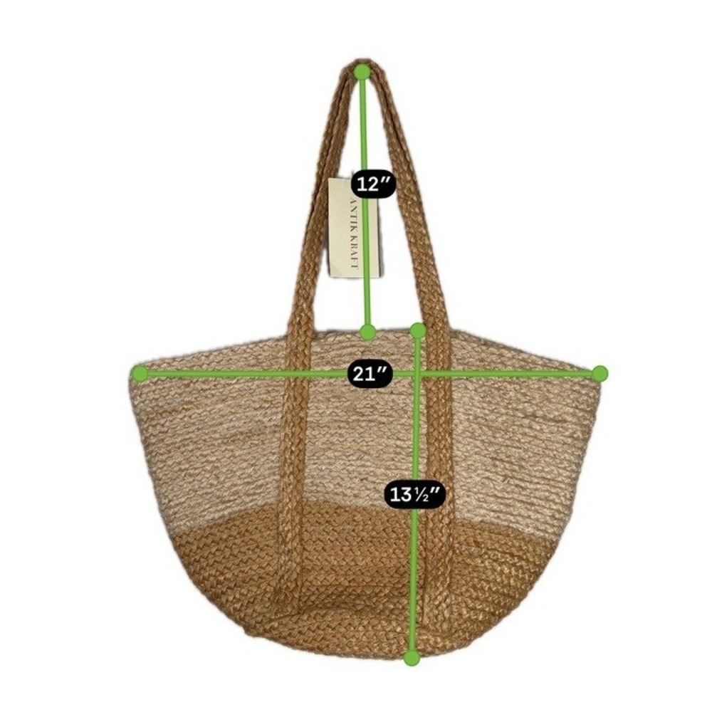 ANTIK KRAFT 100% Jute Color Block Tote Bag Ivory Natural Tassel NWT India - Picture 6 of 8